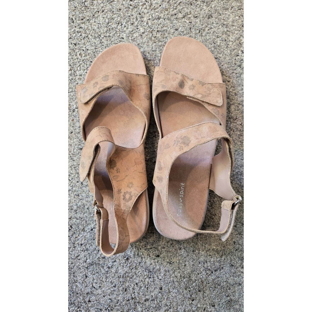Easy Spirit Womens 12W Tan Floral Comfort Sandals Wide Adjustable Straps